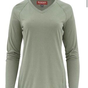 Simms Womens Drifter Tech Long Sleeve Shirt Green Size Large Thumb Holes